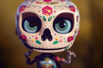 Cute Mexican sugar skulls for Halloween and Día de Muertos/Day of the Dead, digital illustration