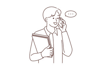 Smiling businessman talk on smartphone 