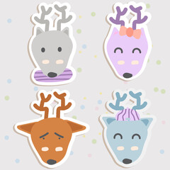 Dear Face Mood Sticker. Cute Wildlife Cartoon Animal hang on Tag Vector Illustration.