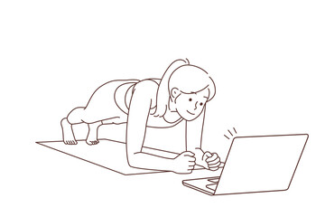 Woman training online with lesson on computer