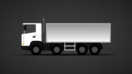 Lorry truck. Side view. Vector illustration on a black background. Cargo transportation concept.