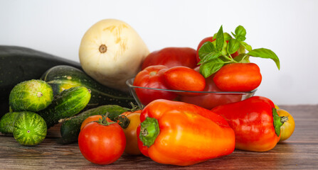 Obraz na płótnie Canvas Ripe vegetables on the table, close-up shot.