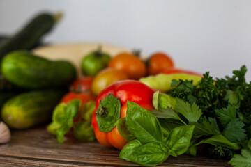 Ripe vegetables on the table, close-up shot.