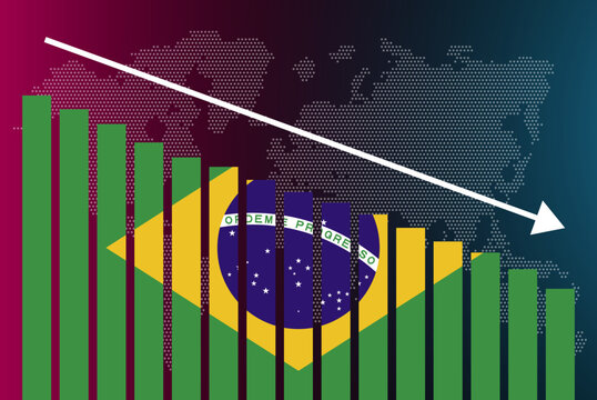 Brazil bar chart graph, decreasing values, crisis and downgrade concept, news banner idea, fail and decrease