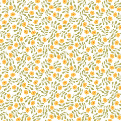 seamless abstract floral background. Yellowflowers on white. Vector floral pattern.