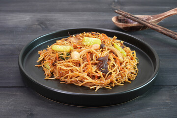 Vegetarian rice noodle. Hakka style stir fried vegetarian rice noodle. Vegetarian food. Vegetarian festival