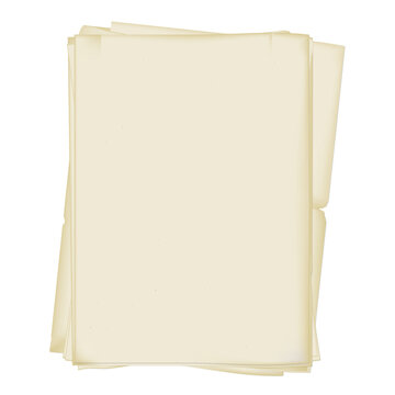 a stack of old yellowed paper with torn edges and bends. isolated on a white background