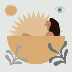 Girl takes sunbathing. Abstract image of relaxation and peace