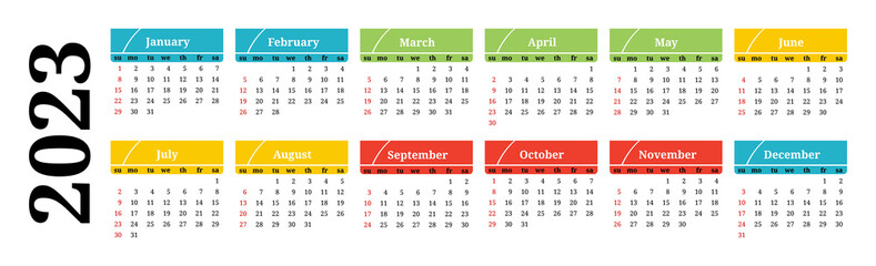 Calendar for 2023 isolated on a white background