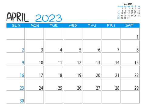 Calendar 2023 year. April 2023 planner. Desctop calendar design. 2023 month planner. Life or business planner. Place for notes. Printable template.