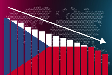 Czech Republic bar chart graph, decreasing values, crisis and downgrade concept, news banner idea, fail and decrease