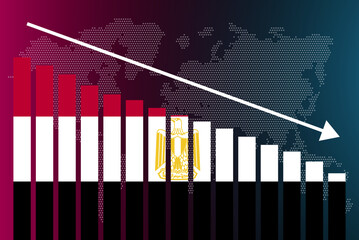 Egypt bar chart graph, decreasing values, crisis and downgrade concept, news banner idea, fail and decrease