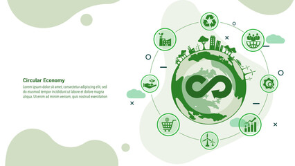 circular economy icon. The concept of eternity, endless and unlimited, circular economy for future growth of business and environment sustainable with flat design, vector illustrator. - obrazy, fototapety, plakaty