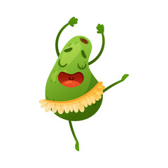Cartoon Avocado Fruit Dancing Ballet in Tutu Skirt Vector Illustration