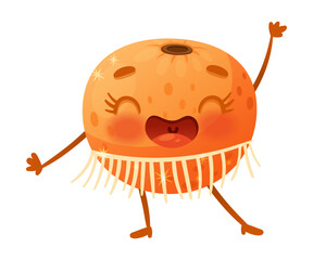 Cartoon Orange Fruit in Skirt Dancing and Cheering Enjoying Summer Season Vector Illustration