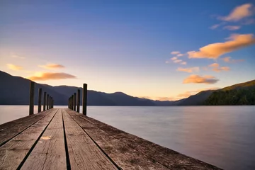 Fototapeten Pier Lake Rotorua sunset, Nelson Lakes, New Zealand  © Scott