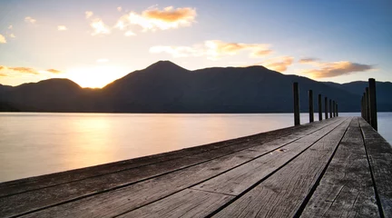 Fototapete Rund Pier Lake Rotorua sunset, Nelson Lakes, New Zealand  © Scott