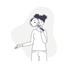 Woman Character with Magnifying Glass Looking in Future Observing Vector Illustration