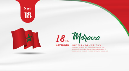 Banner illustration of Morocco independence day celebration with text space. Waving flag and hands clenched. Vector illustration.