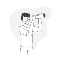 Man Character with Telescope Looking in Future Observing Vector Illustration