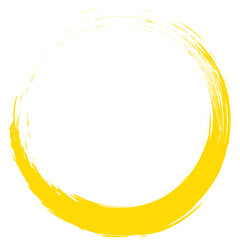 Yellow circle brush stroke vector isolated on white background. Yellow enso zen circle brush stroke. For stamp, seal, ink and paintbrush design template. Grunge hand drawn circle shape, vector