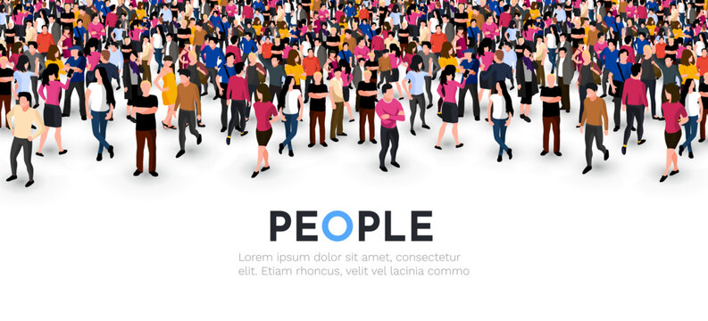 Large Group Of People On White Background. People Crowd Concept.