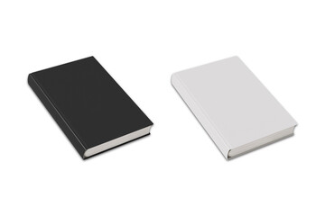 White and black book side view mockup isolated on white background. 3d rendering.