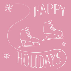Obraz premium Vector winter background - doodle-style skates on a light background. 