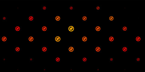 Dark Orange vector background with covid-19 symbols.