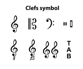 Clefs symbol vector silhouette black color isolated on white background. Musical notation vector.