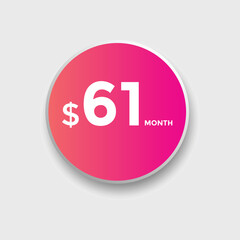 61 dollar price tag. Price $61 USD dollar only Sticker sale promotion Design. shop now button for Business or shopping promotion
