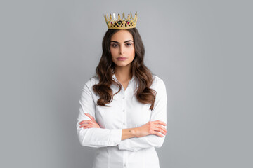 Portrait of woman queen. Gorgeous girl with crown. Party celebration concept. Close-up portrait of...