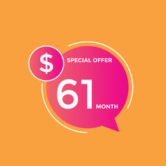$61 USD Dollar Month sale promotion Banner. Special offer, 61 dollar month price tag, shop now button. Business or shopping promotion marketing concept
