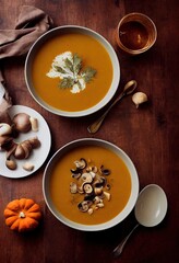 pumpkin soup tomato soup carrot soup orange soup in a bowl illustration mushroom soup autumn pumkins leaves basil herbs pott