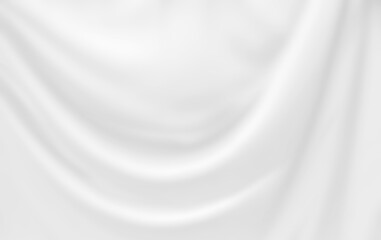 Fototapeta premium White wavy curtain and beautiful soft sheen, elegant, silky. Silk fabric texture, modern graceful curves and ripple pattern movement. Soft abstract style background.