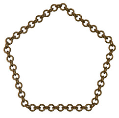 Bronze chain. 3D rendering illustration. Pentagon frame.