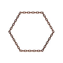Bronze chain. 3D rendering illustration. Hexagon frame.