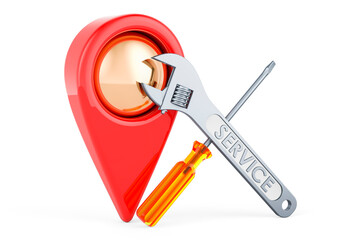 Service and repair concept with map pointer, 3D rendering