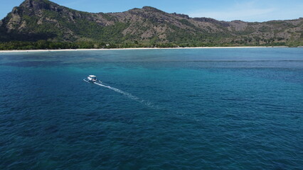 drone photo of boat on the ocean