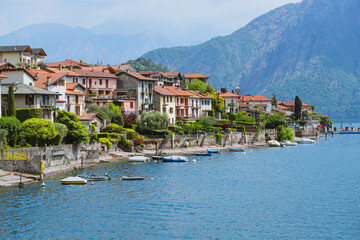 Fototapeta na wymiar Lake Como seen from the town of Sala Comacina during a sunny day in early May.