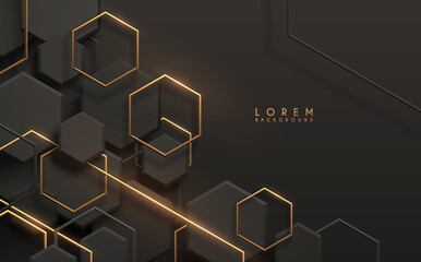 Abstract gray and gold hexagon shapes background