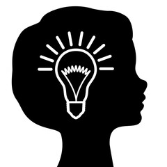 Light bulb in the profile of the head of a beautiful child. Concept for brainstorming, ideas, eureka.