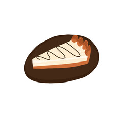 A piece of cheesecake with chocolate syrup on a plate, Traditional American pastry. Retro style vector illustration.