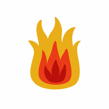 A flame of fire in cartoon style drawn by hand on a white background.