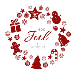 Swedish text God Jul och Gott Nytt År. Merry Christmas and Happy New Year. Vector. Cartoon