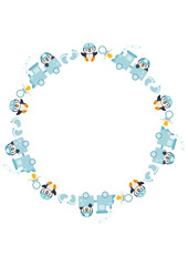Empty round frame penguin baby boy