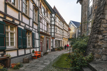 Fototapeta na wymiar HATTINGEN, GERMANY - September 25th, 2022: Streets of Old Town (Altstadt) Hattingen, historic district of traditional German architecture