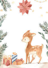 watercolor deer template for nursery, baby shower, invitation for birthday party