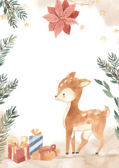 watercolor deer template for nursery, baby shower, invitation for birthday party