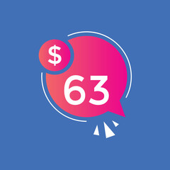 Monthly 63 Dollar price tag or sticker. sixty three sales tag. shopping promotion marketing concept. sale promotion Price Sticker Design
